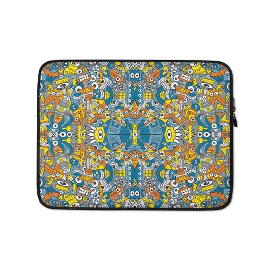Retro robots doodle art Laptop Sleeve-Laptop sleeves
