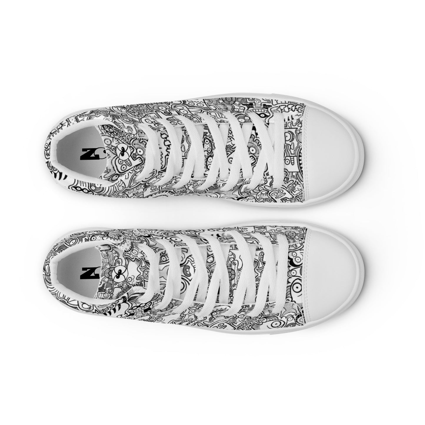 Fill your world with cool doodles Men’s high top canvas shoes. Top view