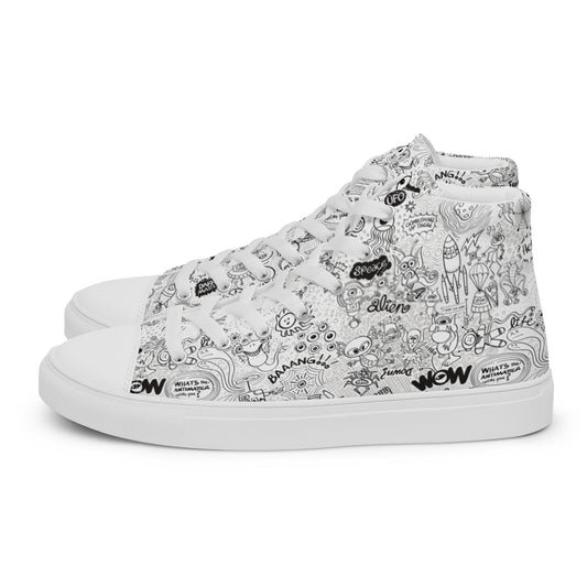 Celebrating the most comprehensive Doodle art of the universe Men’s high top canvas shoes. Side view