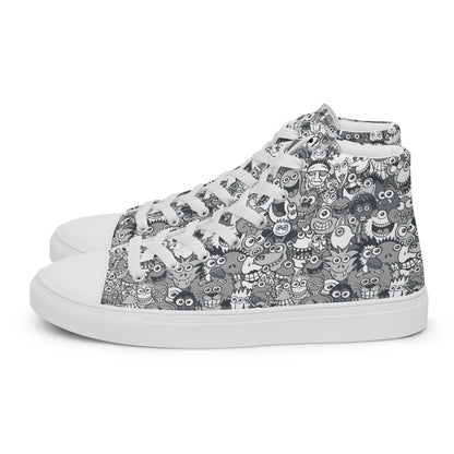 Find the gray man in the gray crowd of this gray world Men’s high top canvas shoes. Side view