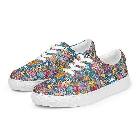 Monsters vs robots ultimate battle Men’s lace-up canvas shoes. Overview