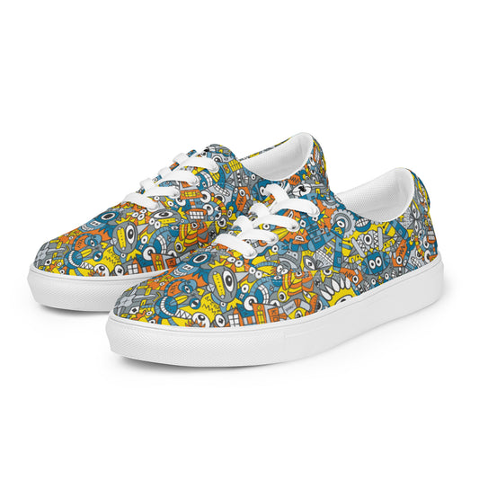 Retro robots doodle art Men’s lace-up canvas shoes. Overview