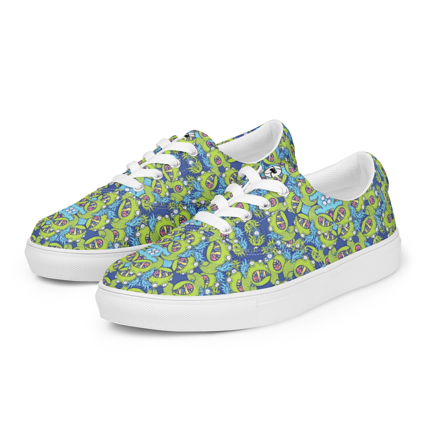 Winged little blue monster pattern art Men’s lace-up canvas shoes. Overview