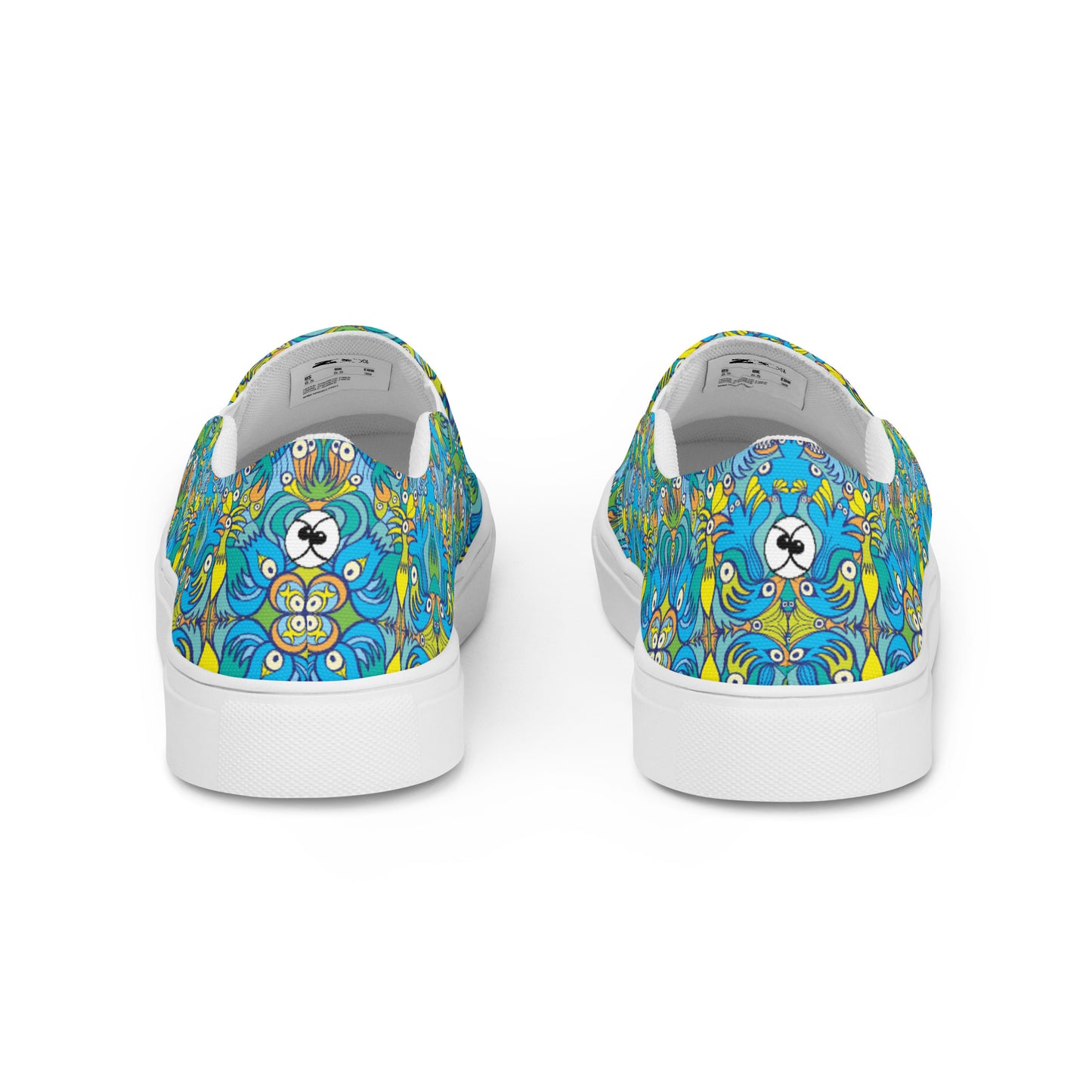 Exotic birds tropical pattern Men’s slip-on canvas shoes. Back view