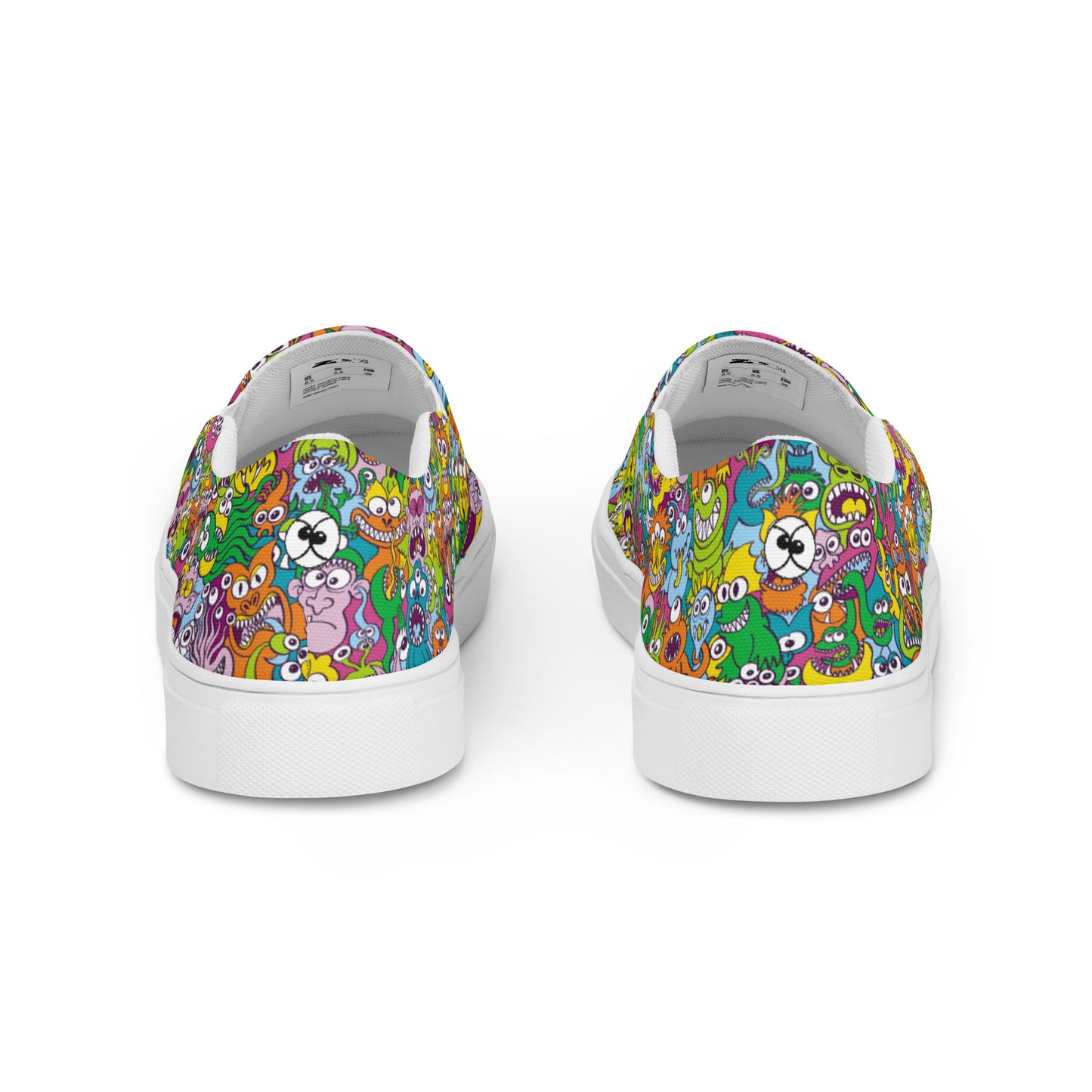 Terrific Halloween creatures ready for a horror movie Men’s slip-on canvas shoes. Back view