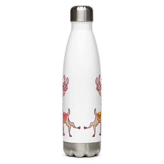 Cute llamas in love intertwining necks and kissing Stainless Steel Water Bottle-Stainless steel water bottle