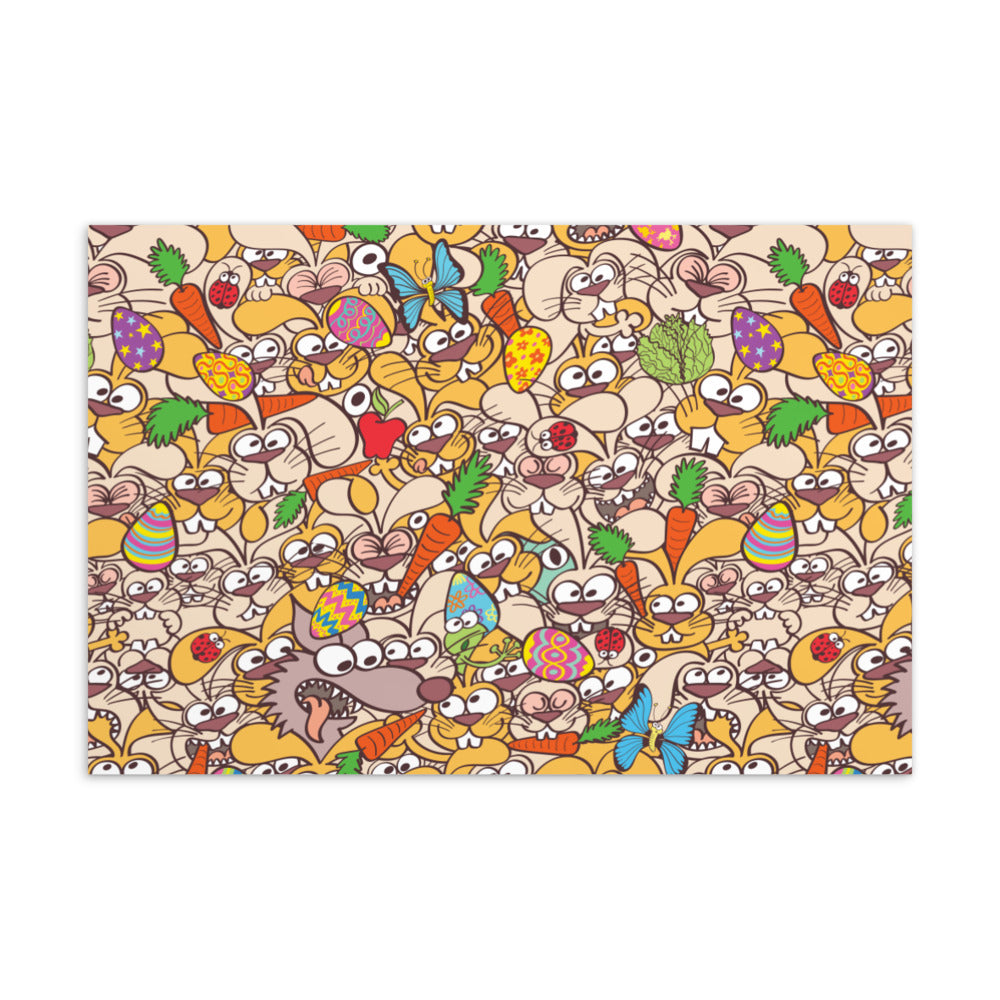 Thousands of crazy bunnies celebrating Easter Standard Postcard. Front view
