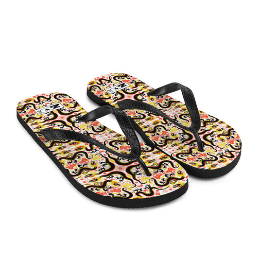 Legendary Chinese dragons pattern art Flip-Flops. Overview