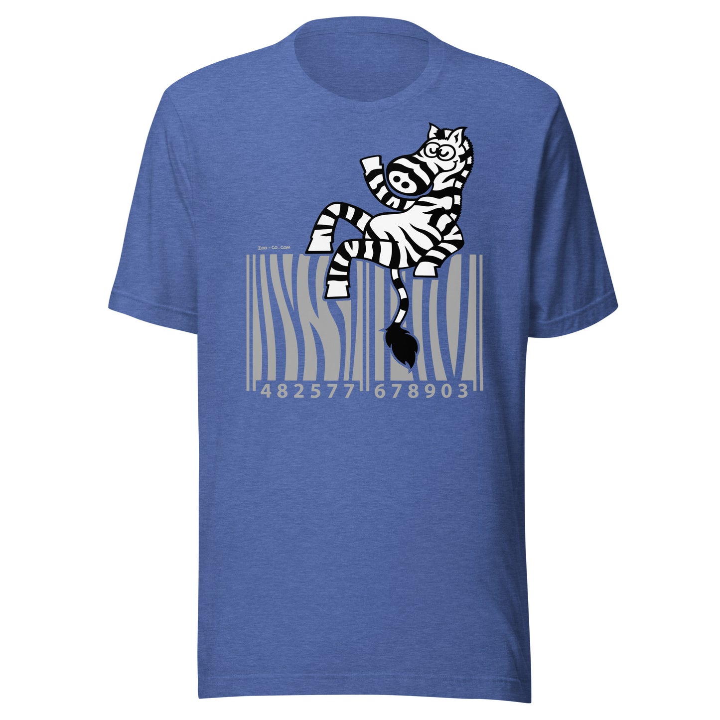 Creative barcode in waving zebra mode Unisex t-shirt. Heather true royal color. Front view