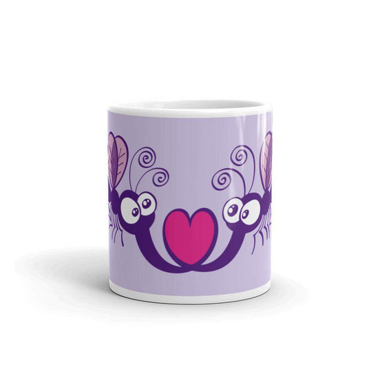 Cute mosquitoes falling in love White glossy mug-White glossy mugs