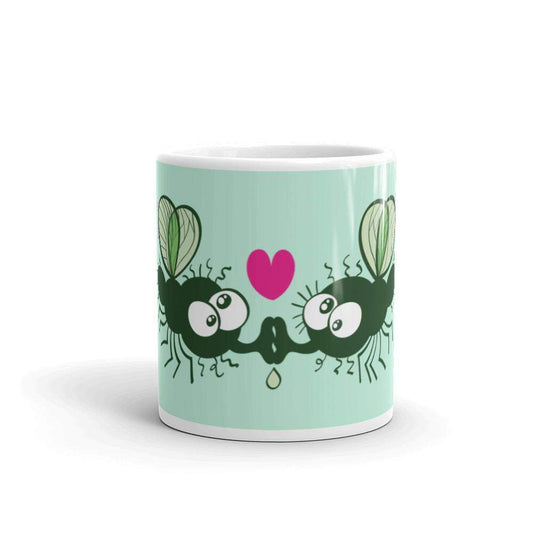 Funny houseflies kissing passionately White glossy mug-White glossy mugs