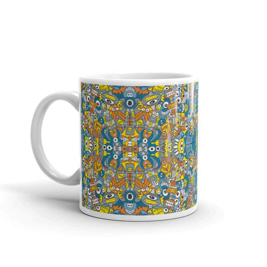 Retro robots doodle art White glossy mug-White glossy mugs