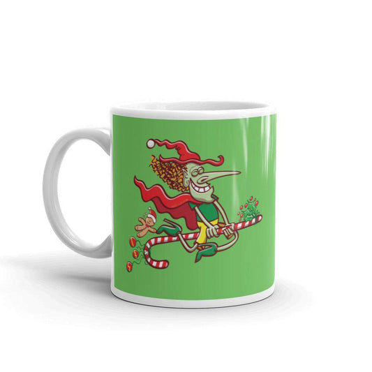 Mischievous witch having fun at Christmas White glossy mug-White glossy mugs