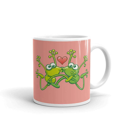 Frogs madly in love kissing sweetly White glossy mug-White glossy mugs