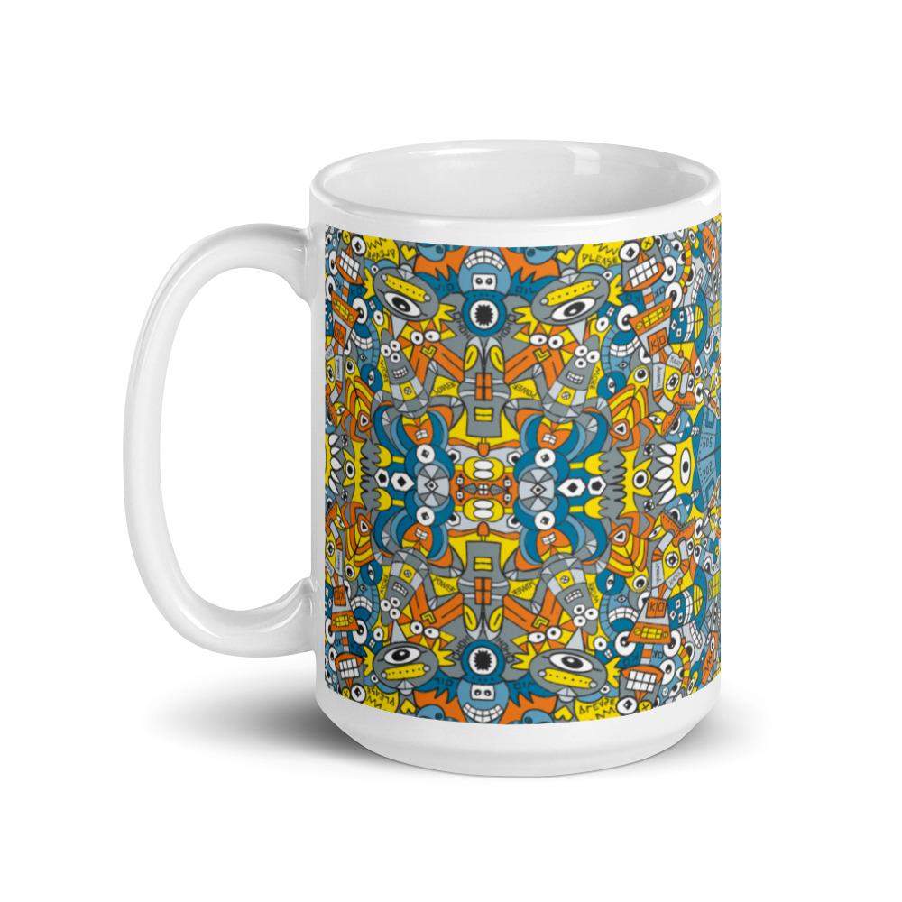 Retro robots doodle art White glossy mug-White glossy mugs