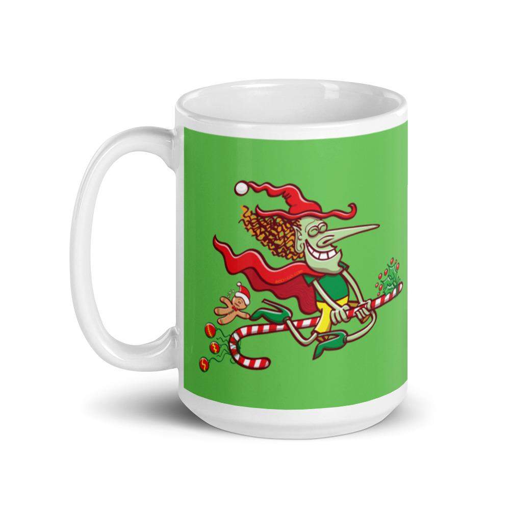 Mischievous witch having fun at Christmas White glossy mug-White glossy mugs