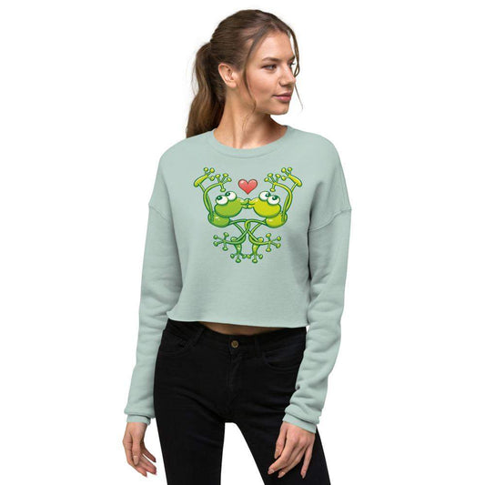 Cute frogs acrobatic kiss Crop Sweatshirt-Crop sweatshirt
