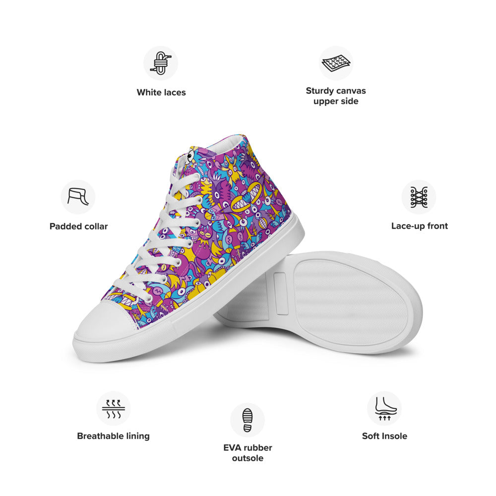 Doodle art compulsion is out of control Women’s high top canvas shoes. Product specifications