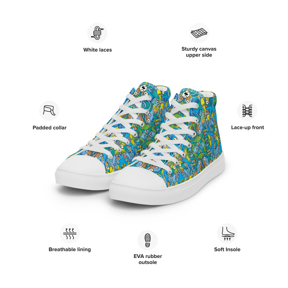 Exotic birds tropical pattern Women’s high top canvas shoes. Specifications