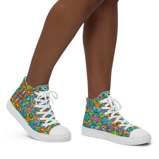 Fantastic doodle world full of weird creatures Women’s high top canvas shoes. Lifestyle