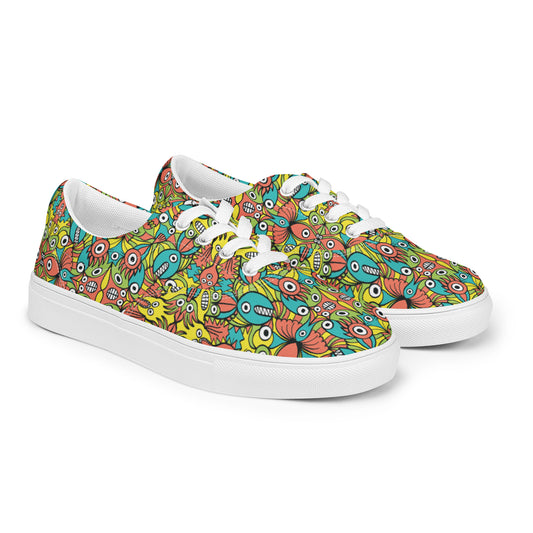 Alien monsters pattern design Women’s lace-up canvas shoes. Overview
