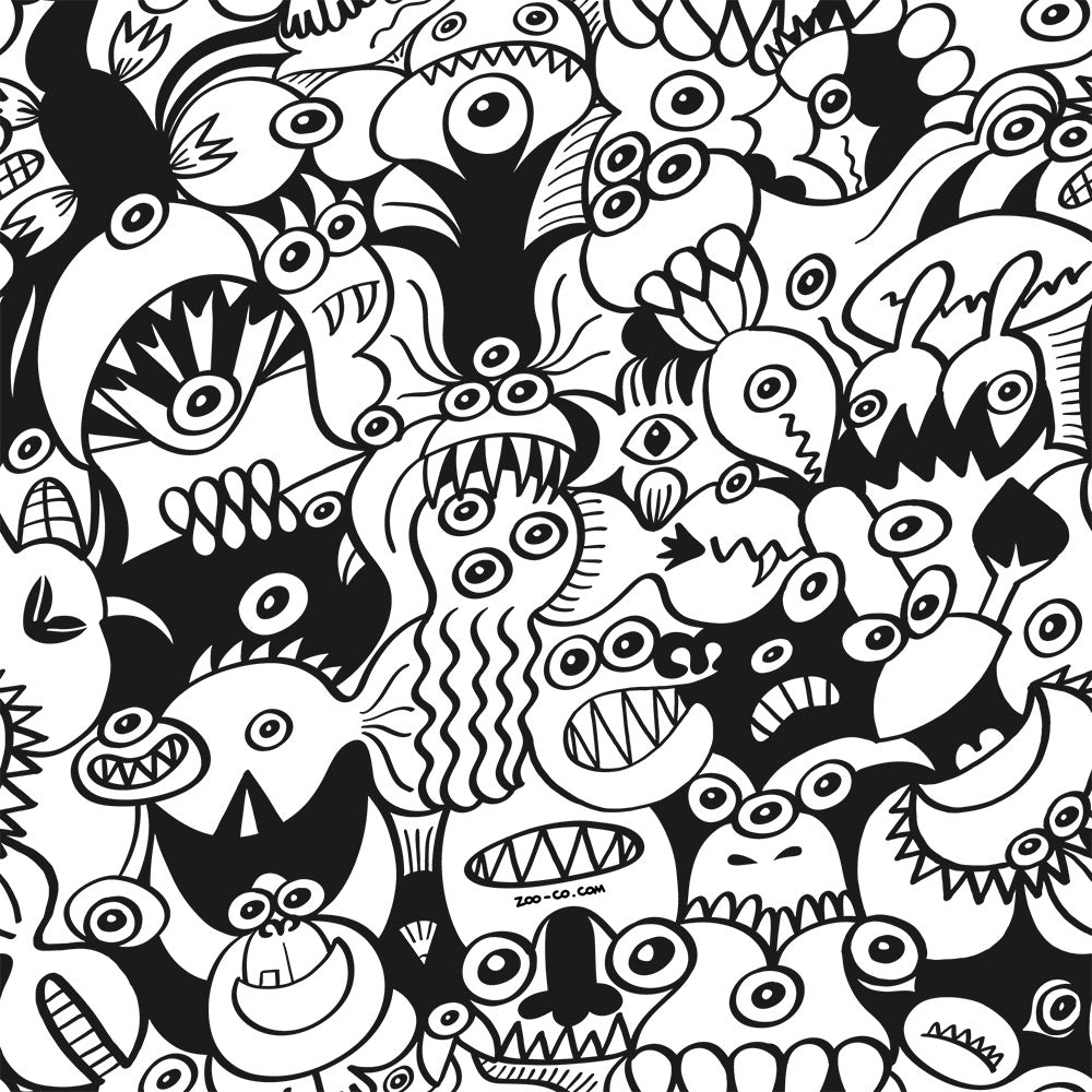 Black and white cool doodles art pattern design