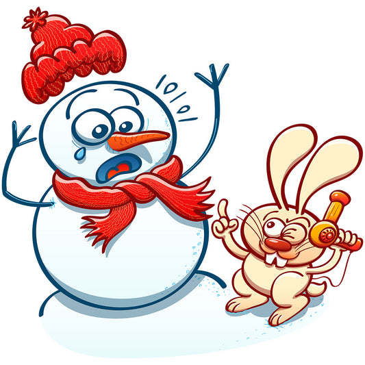 Bunny Stealing a Snowman's Nose with a Blow Dryer