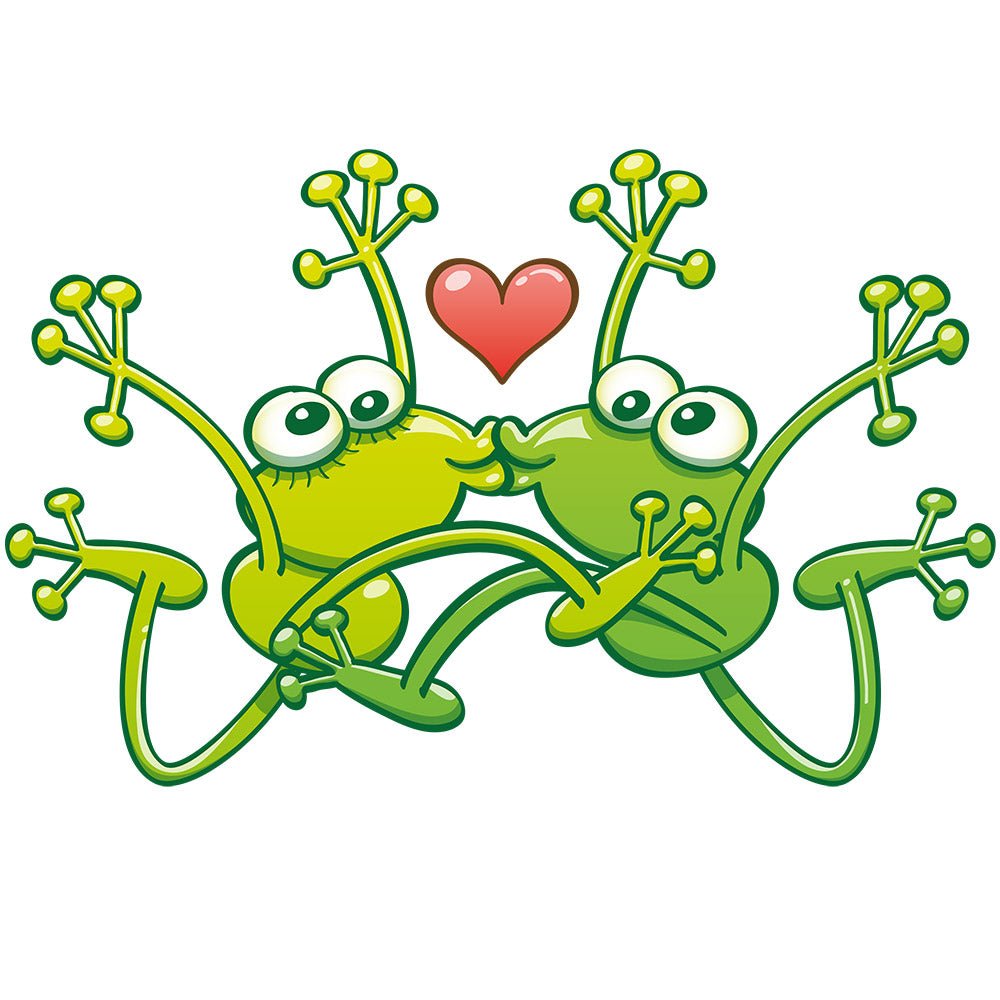 Frogs madly in love kissing sweetly