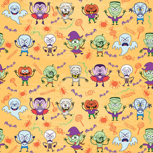 Halloween characters making funny faces pattern design