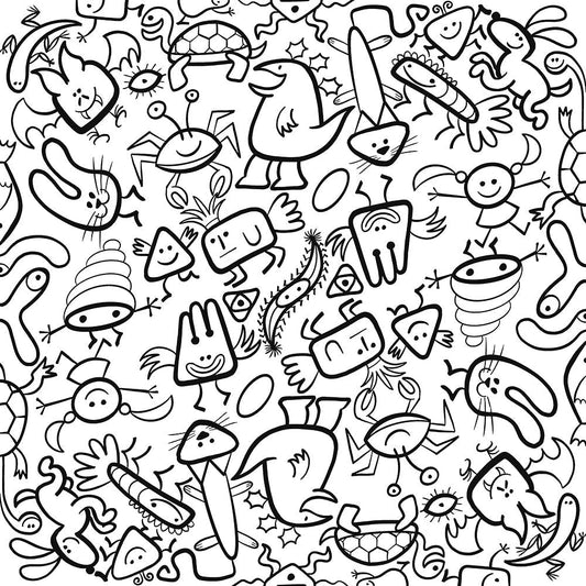 Simple doodles having great fun in a cool pattern design