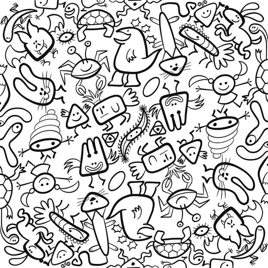 Simple doodles having great fun in a cool pattern design