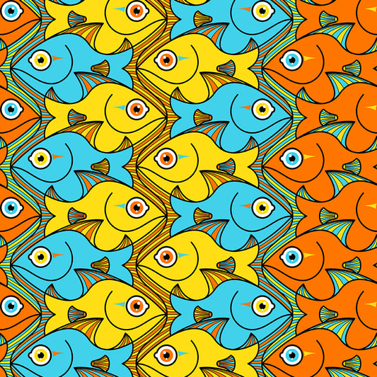 Smiling colorful fishes pattern