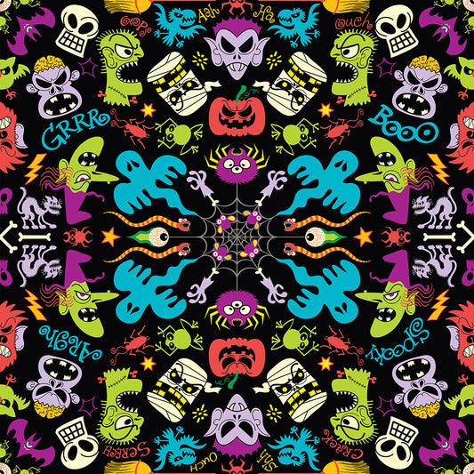 Spooky Halloween characters in a pattern design