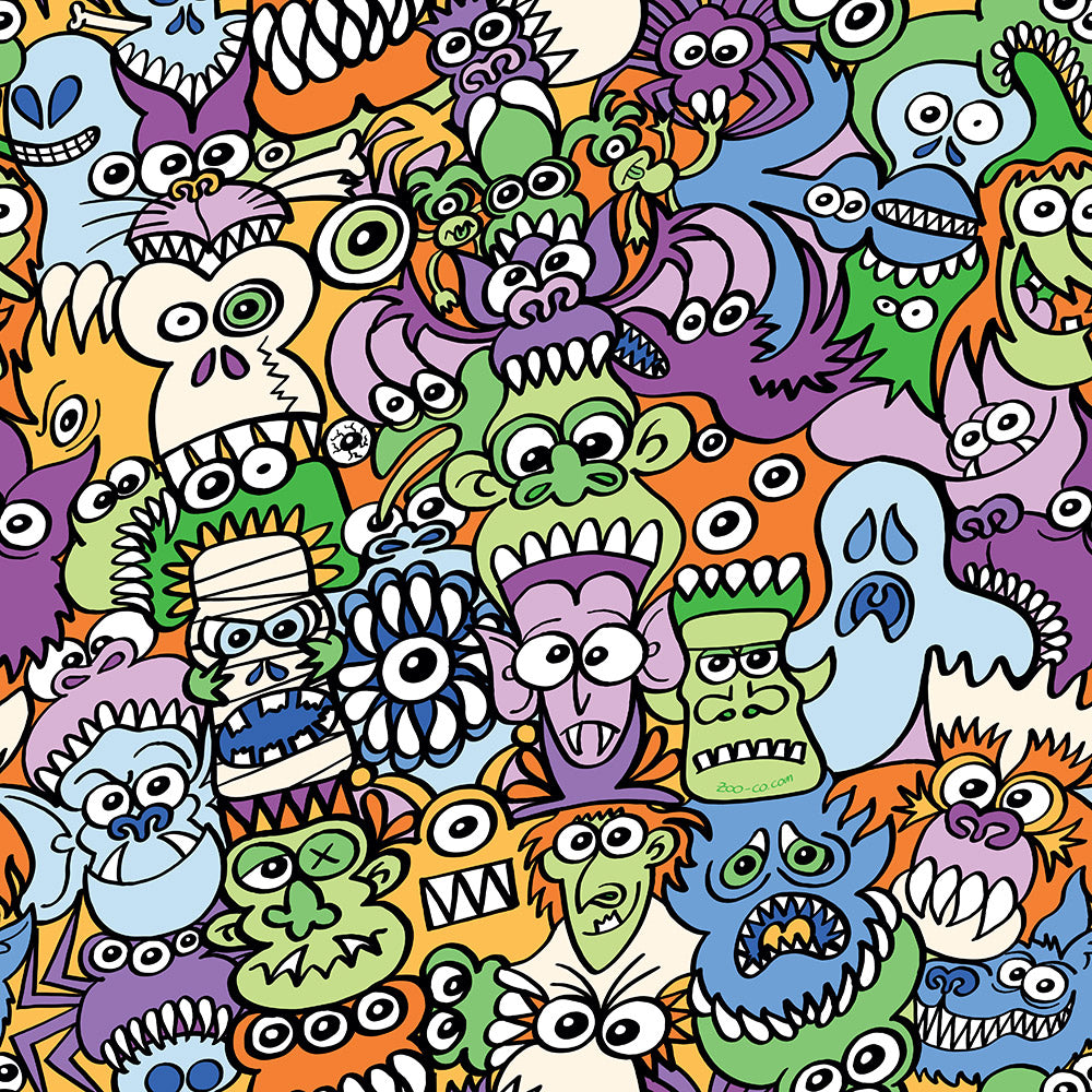 All the spooky Halloween monsters in a pattern design