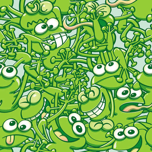 A tangled army of happy green frogs appears when the rain stops pattern design