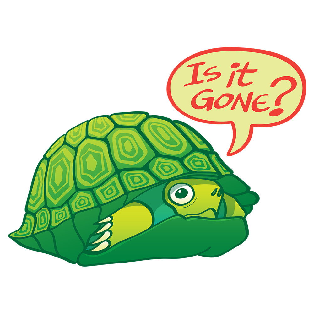 Green turtle asking if it's OK to go out of its shell