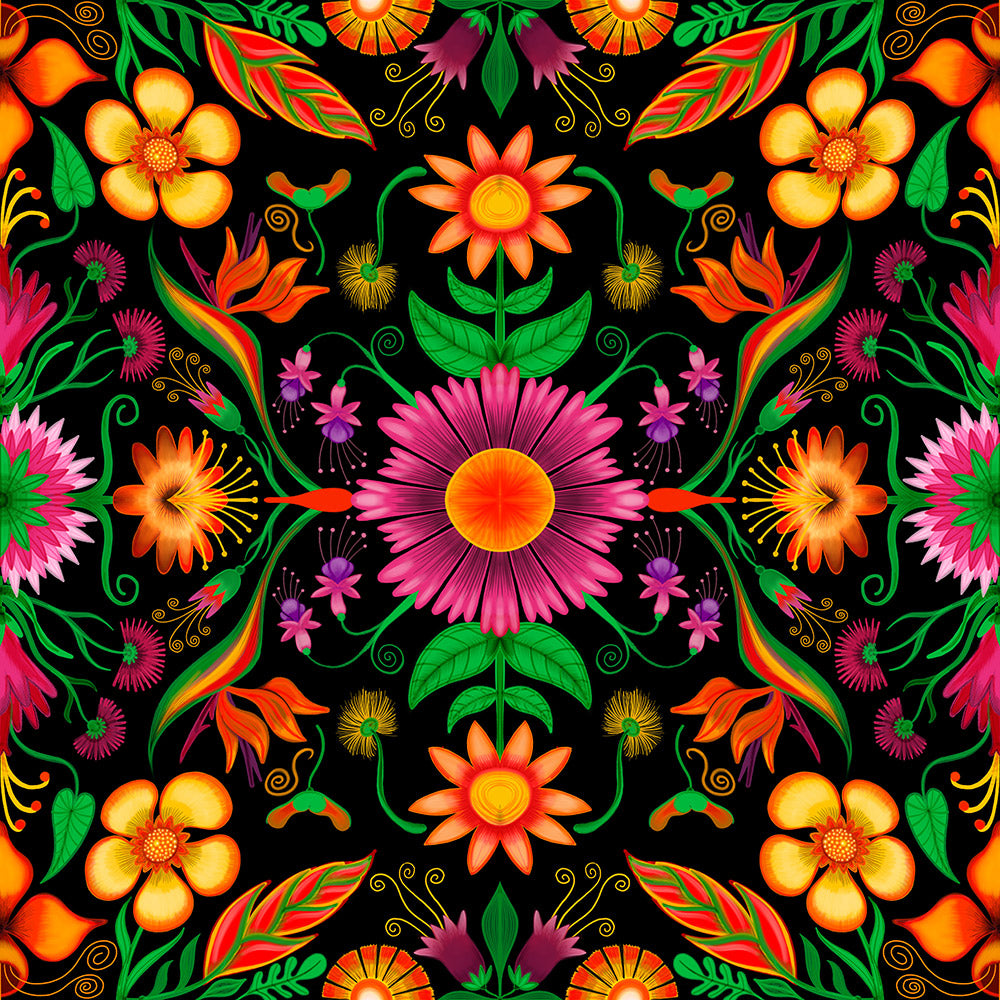 Wild flowers in a luxuriant jungle pattern design