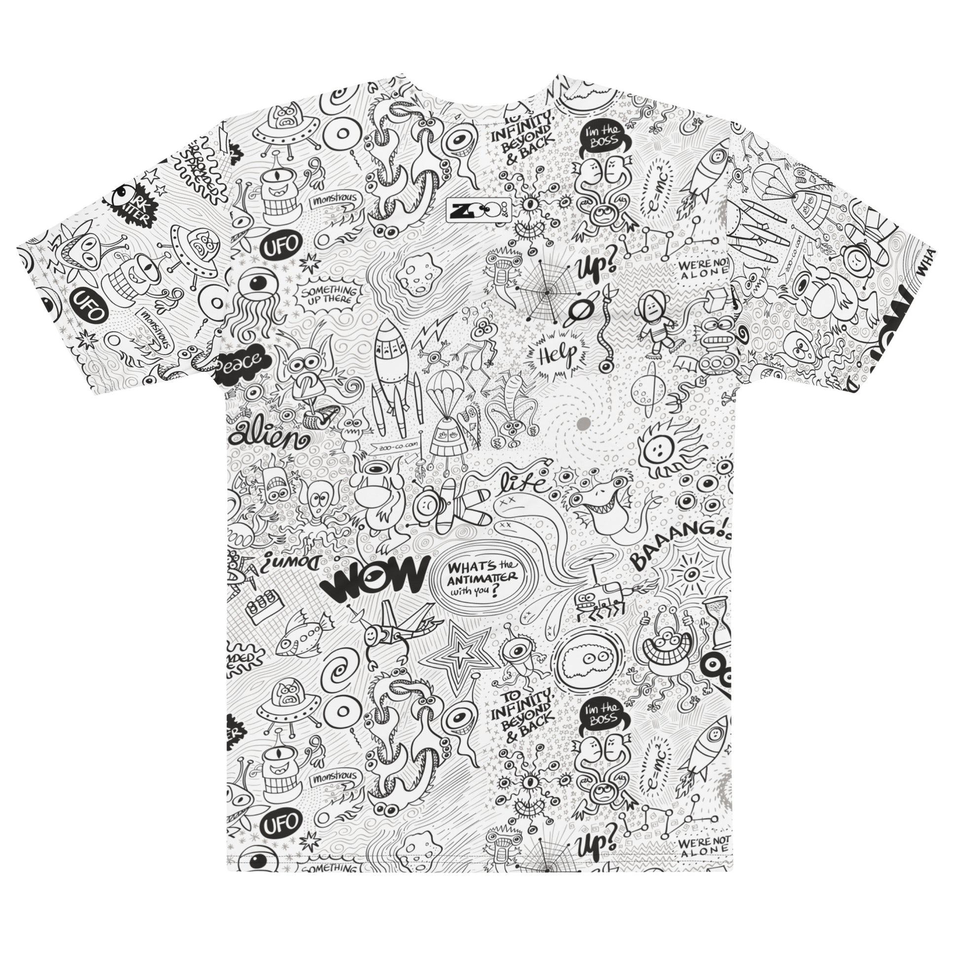 Celebrating the Most Comprehensive Doodle Art of the Universe Men's cotton t-shirt. Back view