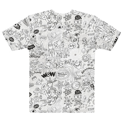 Celebrating the Most Comprehensive Doodle Art of the Universe Men's cotton t-shirt. Back view