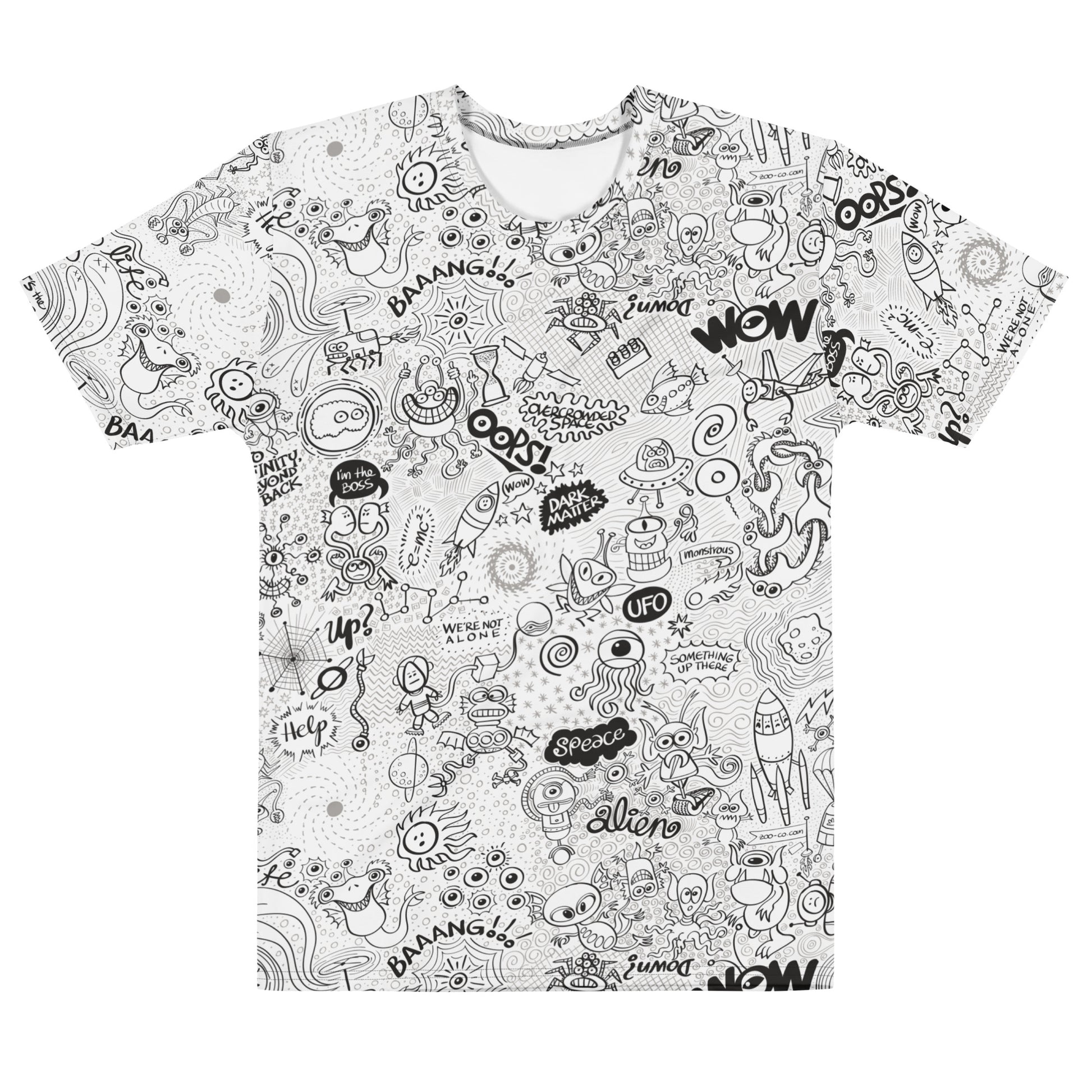 Celebrating the Most Comprehensive Doodle Art of the Universe Men's cotton t-shirt. Front view