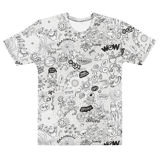 Celebrating the Most Comprehensive Doodle Art of the Universe Men's cotton t-shirt. Front view