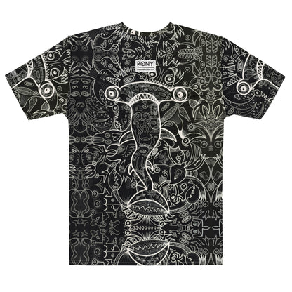 Hammerhead Sharkadelic Men’s Cotton Art T-Shirt. Flat back view