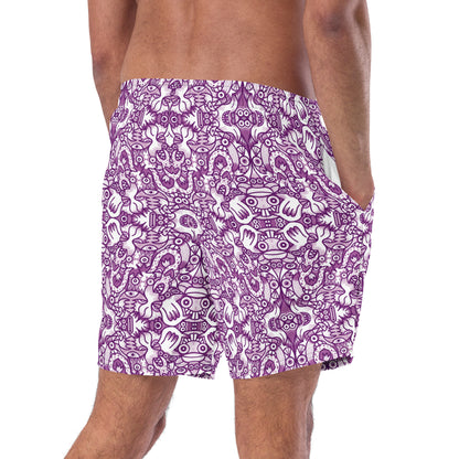 Mesmerizing Purple Doodle Fantasy Swim Trunks - Just for Men. Back view