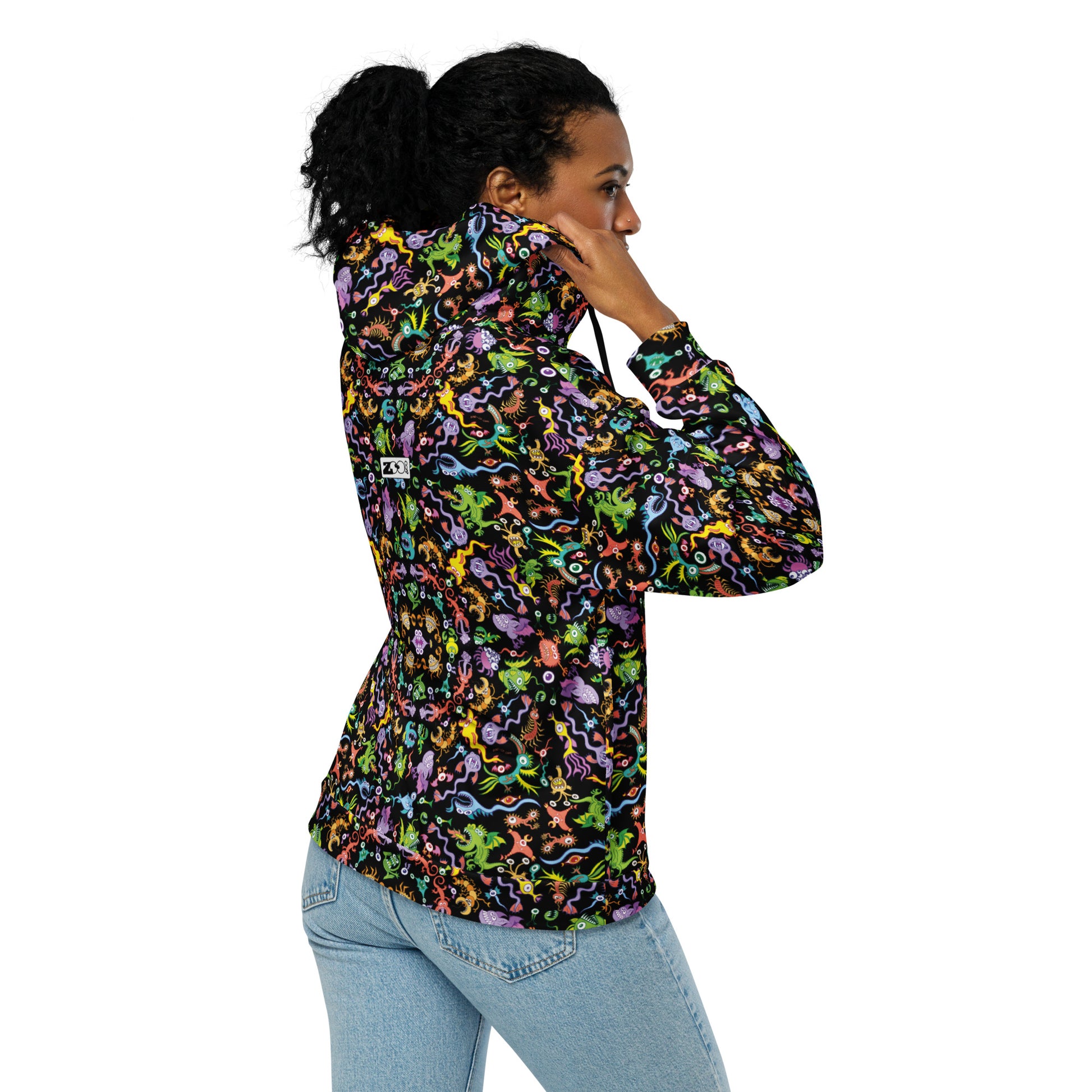 Ocean Critters Mandala Zip Hoodie – Bold & Cozy. Side view