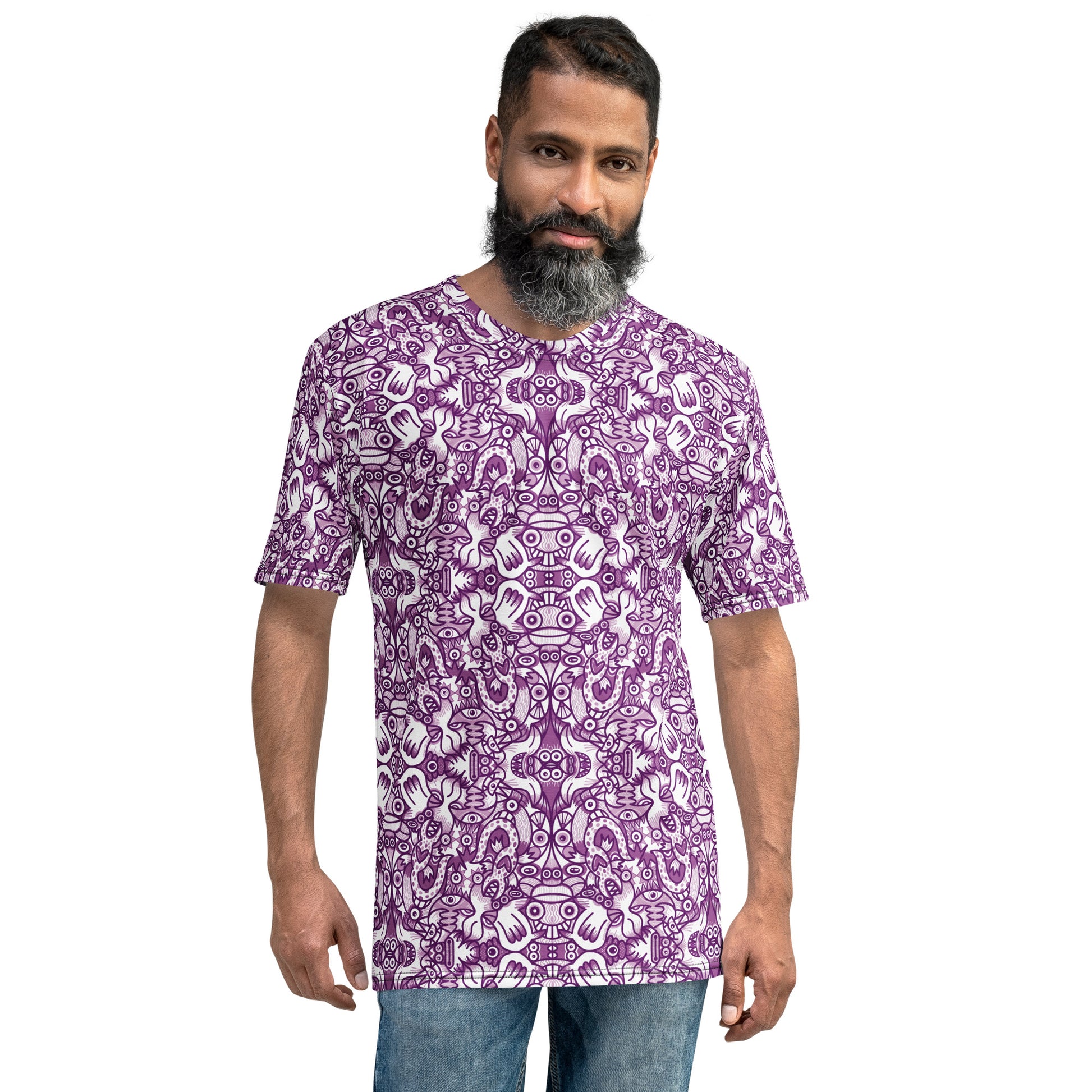 Purple Doodle Fantasy T-shirt - Mesmerizing Men's Style. Front view