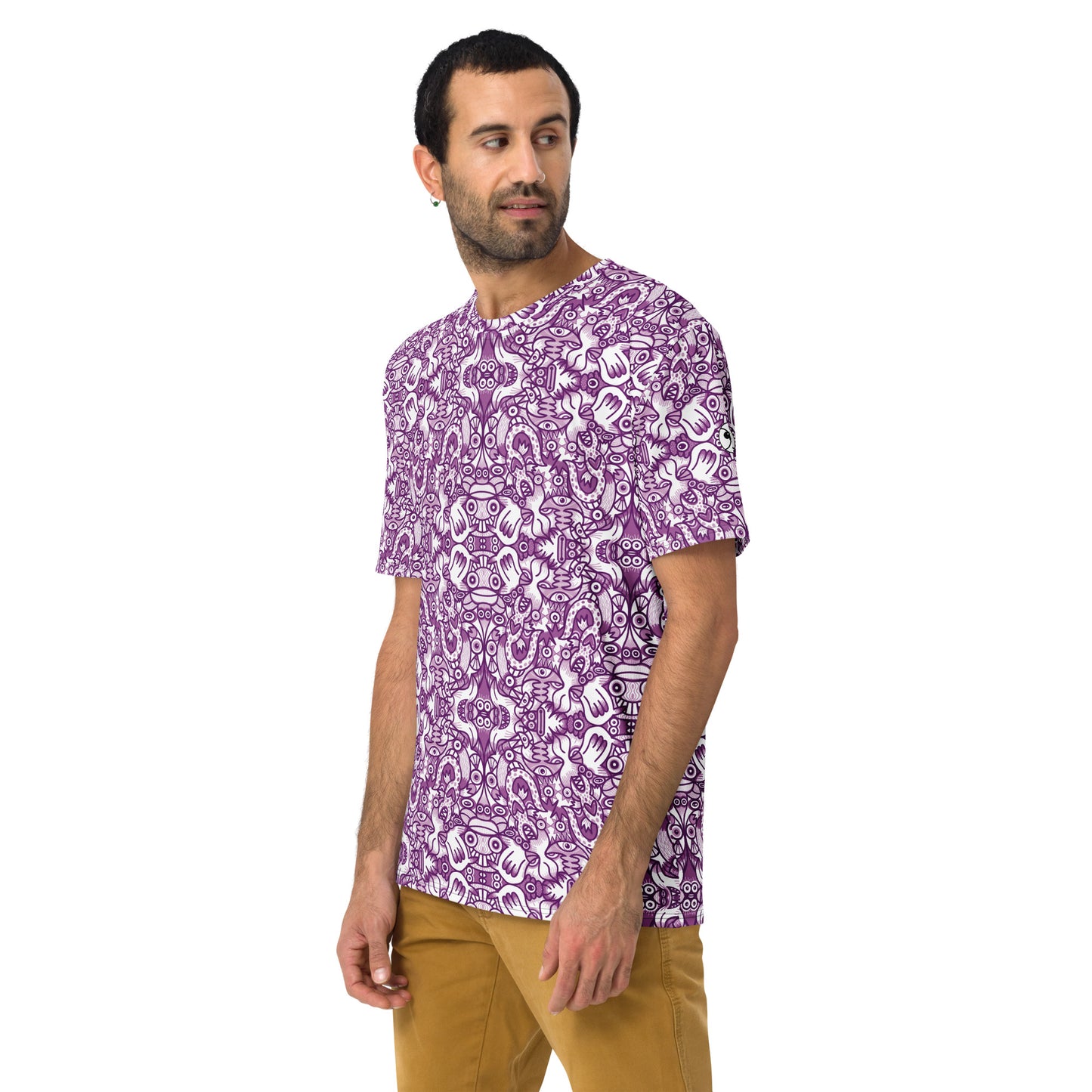 Purple Doodle Fantasy T-shirt - Mesmerizing Men's Style. Side view