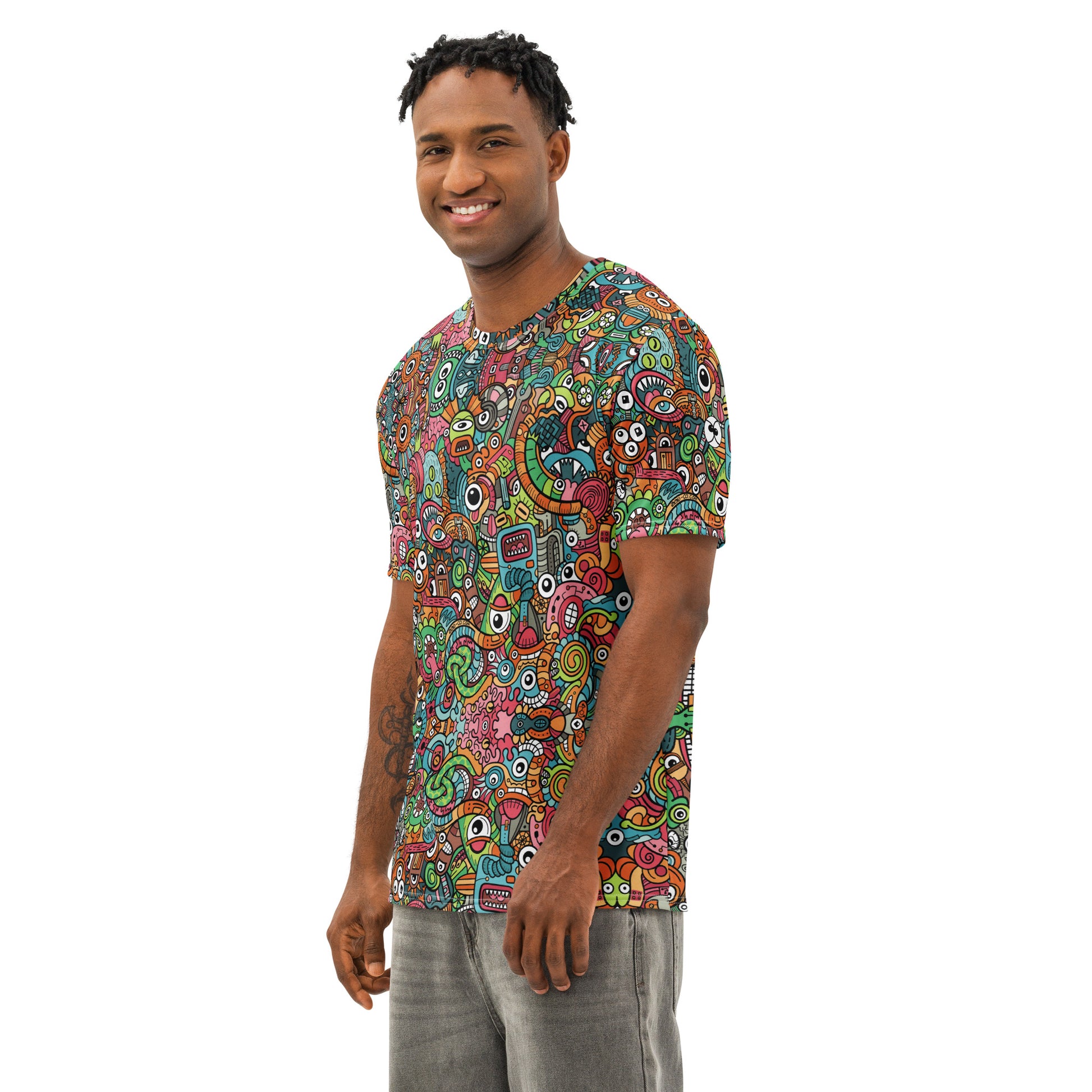 Robot Odyssey: A High-Tech Adventure with Quirky Bots Men's cotton t-shirt — left front view
