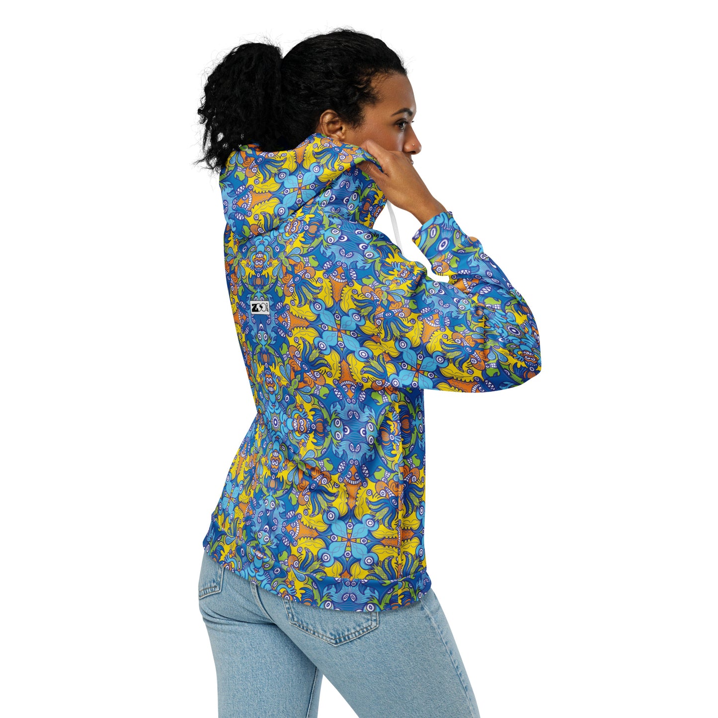 Wise Monkeys Mandala All-Over Print Unisex Zip Hoodie. Right view