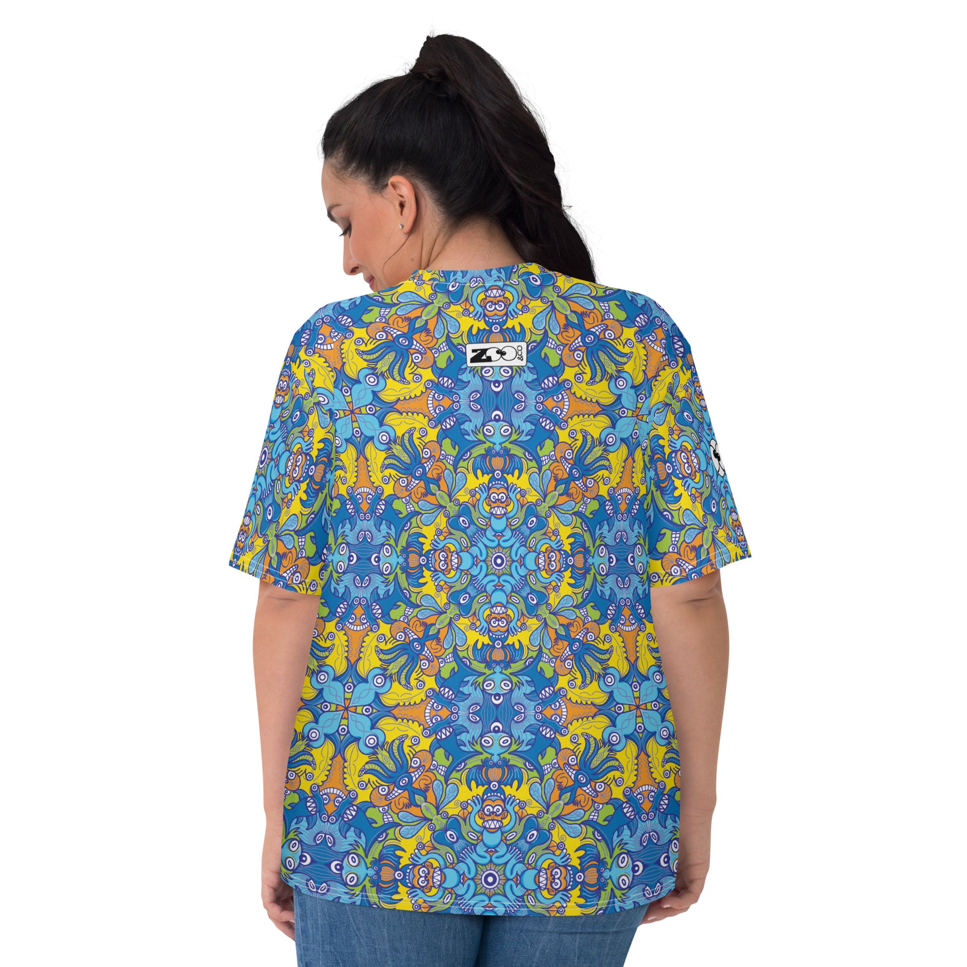 Wise Monkeys Mandala All-Over Print Women's T-shirt. Back view