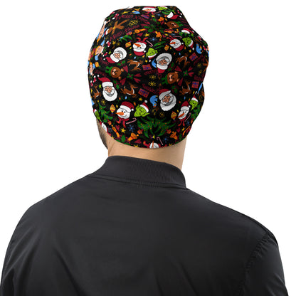 The joy of Christmas pattern design All-Over Print Beanie. Back view